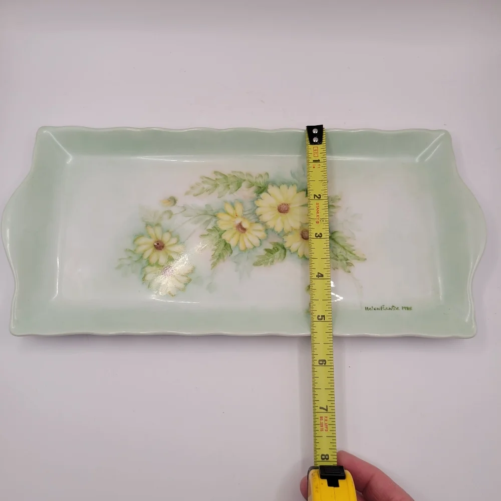 Vintage Hand Painted Floral Ceramic Vanity Tray Serving Plate Artist Signed